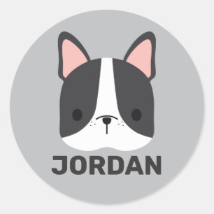 Pegatina Redonda Bulldog francés lindo con nombre personalizado