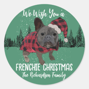 Pegatina Redonda Bulldog Francés Navidad Perro Personalizado French
