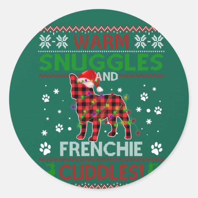 Pegatina Redonda Bulldog francés: Navidades feos sudan navidad pija (Anverso)