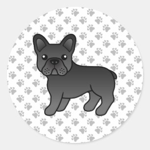 Pegatina Redonda Bulldog Francés Negro Perro de Dibujos Animados Li