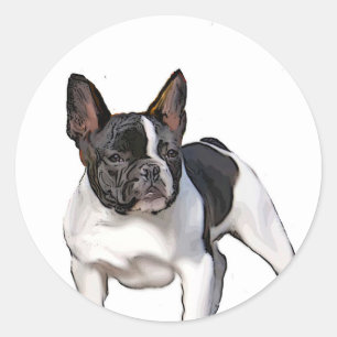 PEGATINA REDONDA BULLDOG FRANCÉS NEGRO Y BLANCO