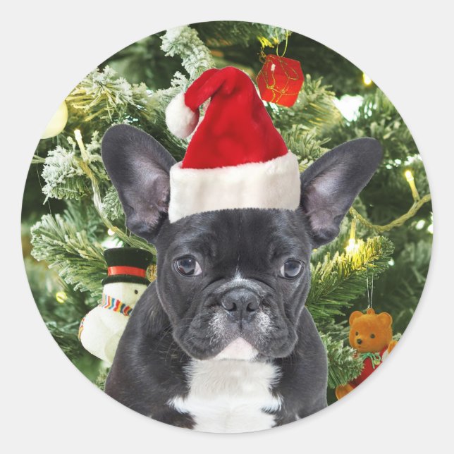 Pegatina Redonda Bulldog francés Ornamenta árbol de Navidad Snowman (Anverso)