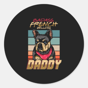 Pegatina Redonda Bulldog francés papi retro dueño de perro francés
