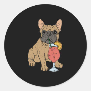 Pegatina Redonda Bulldog francés Perro francés bebe jugo