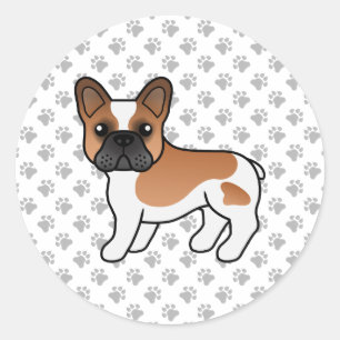 Pegatina Redonda Bulldog Francés Piebald Rojo Perro De Dibujos Anim