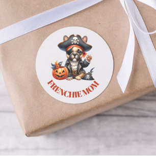 Pegatina Redonda Bulldog Francés Pirata Halloween Frenchie Mamá