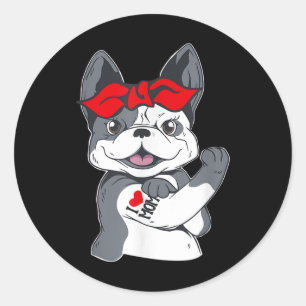 Pegatina Redonda Bulldog francés que amo a mamá tatuaje