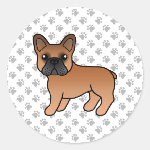 Pegatina Redonda Bulldog Francés Rojo Perrito de Dibujos Animados L