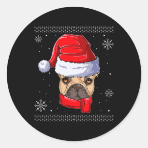 Pegatina Redonda Bulldog francés Santa Claus Apparel