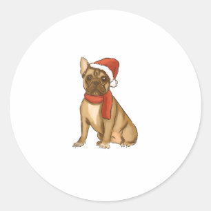 Pegatina Redonda Bulldog francés Santa Hat - Navidades divertidos