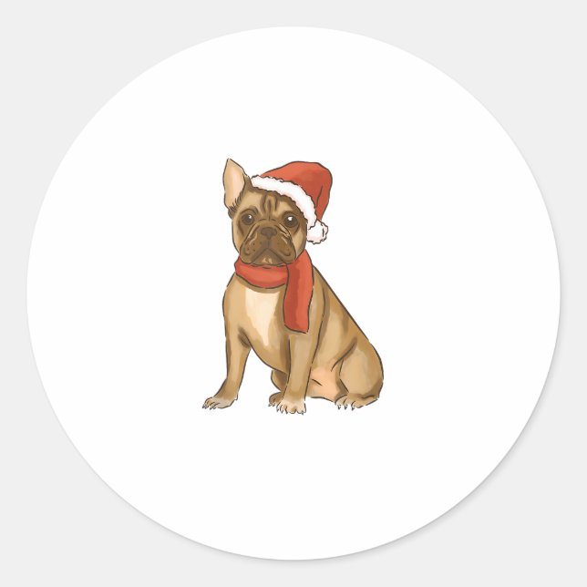 Pegatina Redonda Bulldog francés Santa Hat - Navidades divertidos (Anverso)