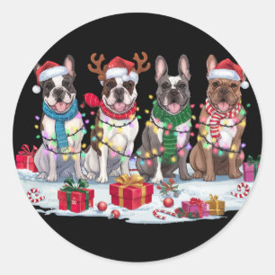 Pegatina Redonda Bulldog francés Santa hat rivaliza con Navidades e