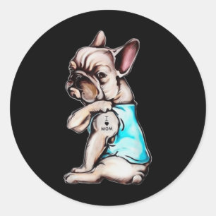 Pegatina Redonda Bulldog francés Tattoo Amo a mamá Día de la Madre