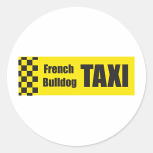Pegatina Redonda Bulldog Francés Taxi