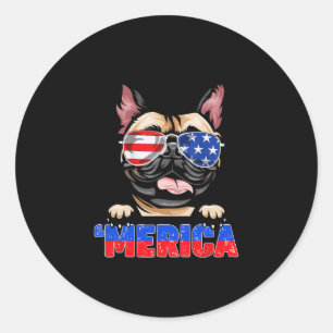 Pegatina Redonda Bulldog Frenchie Merica Usa Sungles 4 De Julio