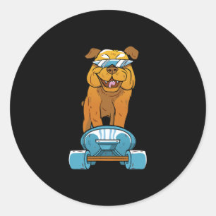 Pegatina Redonda Bulldog Fun Skateboarding Bulldog Francés Puppy Gi
