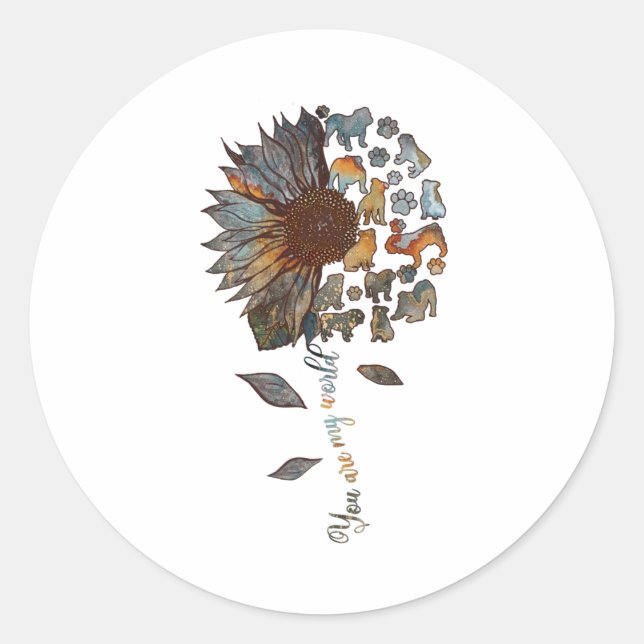 Pegatina Redonda Bulldog Girasol Eres mi mujer temática del perro d (Anverso)