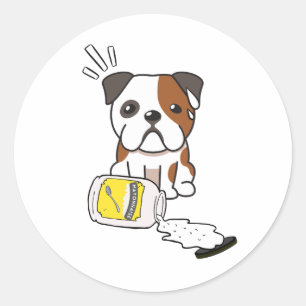 Pegatina Redonda Bulldog gracioso derramó mayonesa