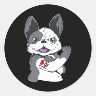 Pegatina Redonda Bulldog gracioso que amo a mamá Tattoo