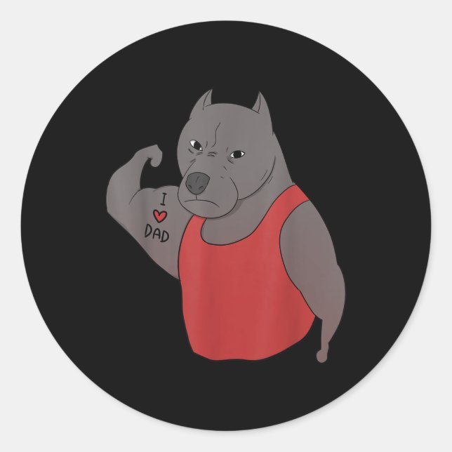 Pegatina Redonda Bulldog gracioso que amo a papá Tattoo Lover (Anverso)