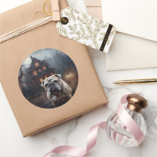 Pegatina Redonda Bulldog Halloween Aterrador 