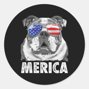 Pegatina Redonda Bulldog Inglés 4 De Julio Merica Hombres Mujeres U