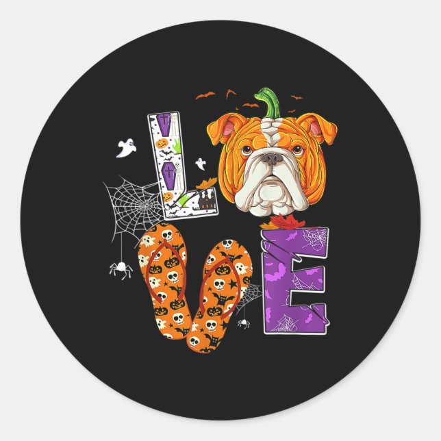 Pegatina Redonda Bulldog inglés Calabaza arte gráfico Perro amante (Anverso)