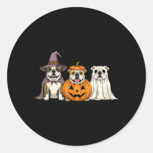 Pegatina Redonda Bulldog Inglés Calabaza Fantasma Espeluznante Perr
