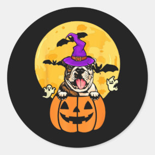 Pegatina Redonda Bulldog Inglés Ciervo Bruja Amante Perros Hallowee