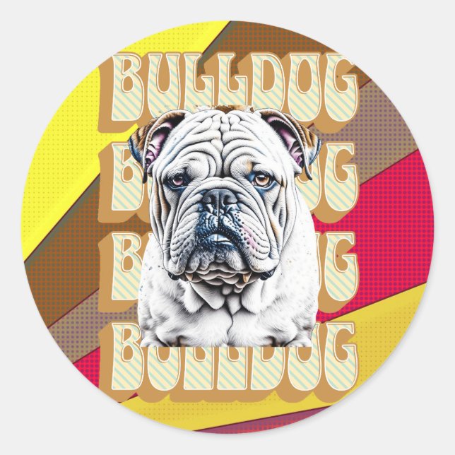 Pegatina Redonda Bulldog inglés con fuente retro (Anverso)