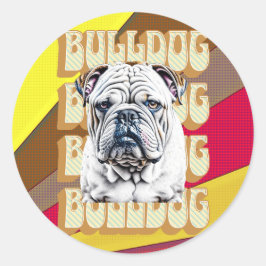 Pegatina Redonda Bulldog inglés con fuente retro