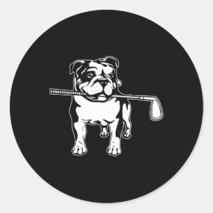 Pegatina Redonda Bulldog Inglés Con Palos De Golf Dueño De Perros P