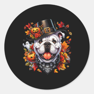 Pegatina Redonda Bulldog inglés de Halloween Cae deja calabazas Gho