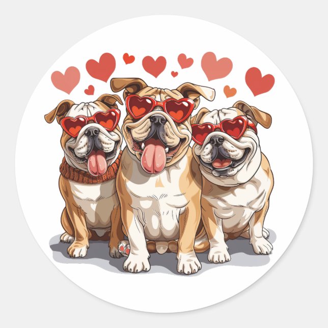 Pegatina Redonda Bulldog inglés día de San Valentín (Anverso)