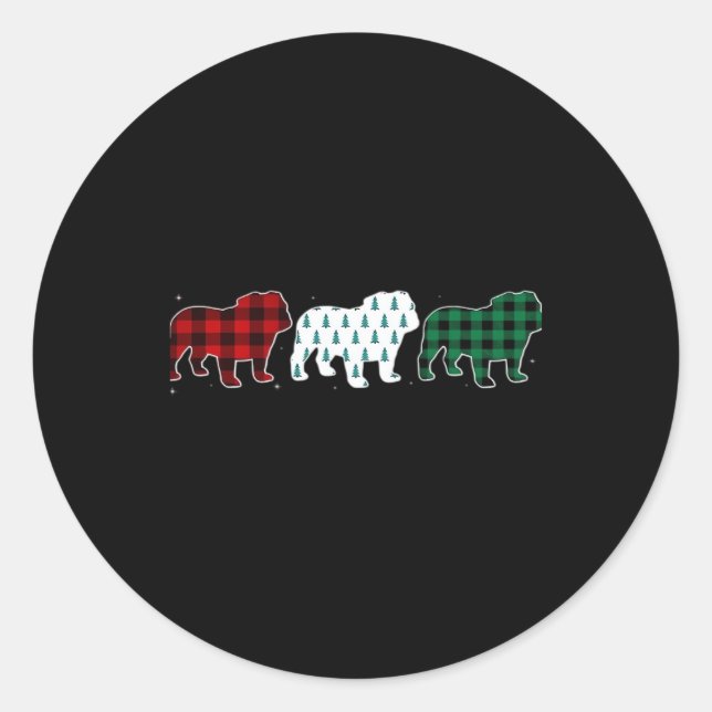 Pegatina Redonda Bulldog inglés divertido Red Plaid Navidades Dog L (Anverso)