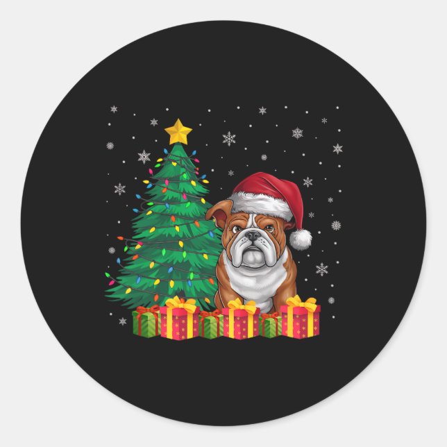 Pegatina Redonda Bulldog inglés feo Santa Hat Navidades (Anverso)