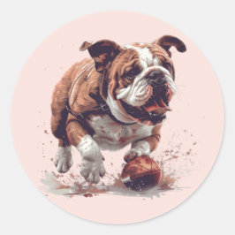 Pegatina Redonda Bulldog inglés jugando fútbol