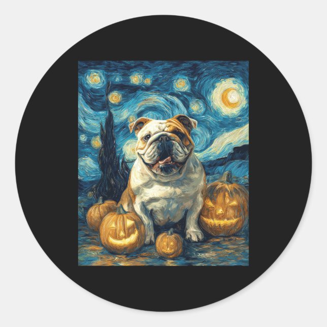 Pegatina Redonda Bulldog inglés lindo perro halloween Jack O Lanter (Anverso)