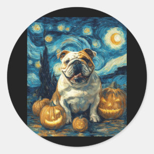 Pegatina Redonda Bulldog inglés lindo perro halloween Jack O Lanter