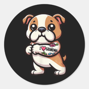 Pegatina Redonda Bulldog inglés me encanta el tatuaje divertido del