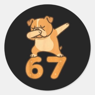 Pegatina Redonda Bulldog Inglés Perro 67 Meme Seis Siete Divertido 