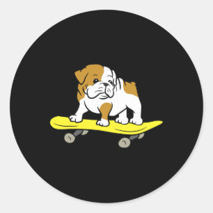 Pegatina Redonda Bulldog Inglés Perro Skateboarding Skater Bulldog