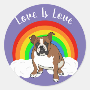 Pegatina Redonda Bulldog inglés Personalizable orgullo arcoiris