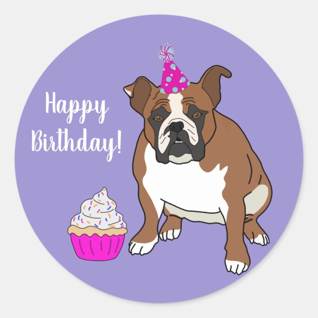Pegatina Redonda Bulldog inglés personalizable  Torneo de Torta (Anverso)