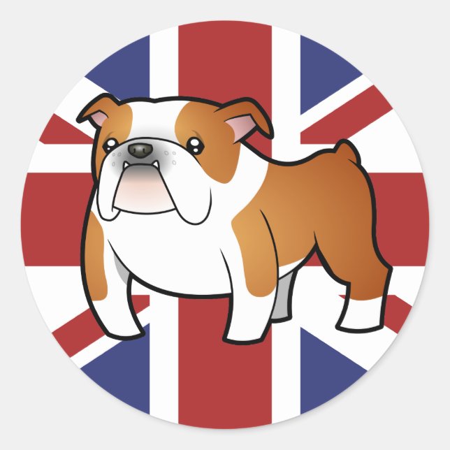 Pegatina Redonda Bulldog inglés Union Jack Personalizado (Anverso)