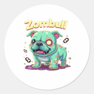Pegatina Redonda Bulldog inglés Zombie Dog Halloween esencial T-S