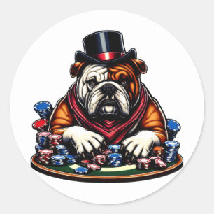 Pegatina Redonda bulldog jugando al póquer juegos de casino arte