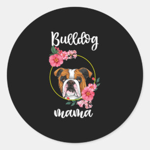 Pegatina Redonda Bulldog Mama Floral