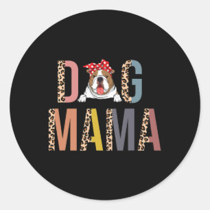 Pegatina Redonda Bulldog Mama Leopard Print Dog Mom