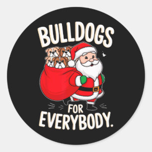 Pegatina Redonda Bulldog Para Todos Los Divertidos Santa Navidades